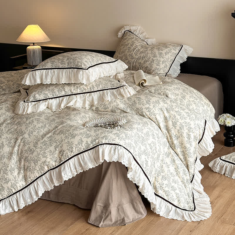 Ownkoti Elegant Floral Cotton Gauze Lace Bedding Set - A - King - image 0