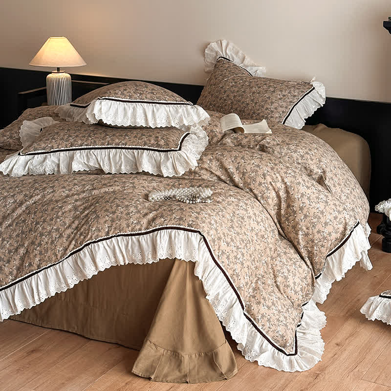 Ownkoti Elegant Floral Cotton Gauze Lace Bedding Set - C - King - image 2
