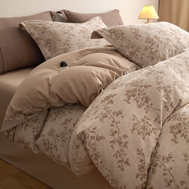 Ownkoti Elegant Floral Branch Cotton Gauze Bedding Set - Coffee - King - image 4