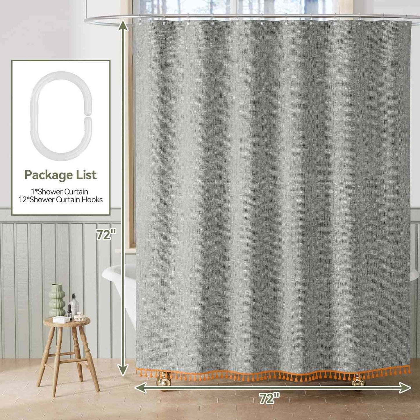 Solid Color Minimalist Tassel Shower Curtain - image 7