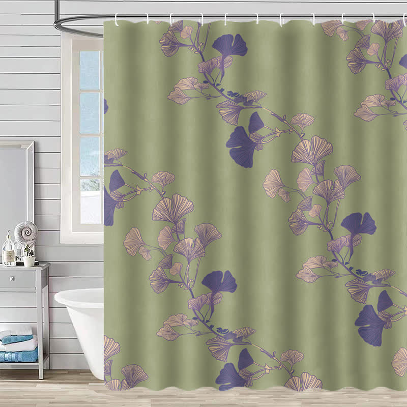 Ginkgo Leaf Print Shower Curtain - Green & Purple - 90"W x 71"L - image 10