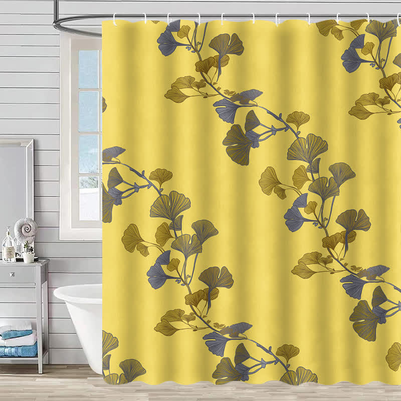 Ginkgo Leaf Print Shower Curtain - Yellow - 90"W x 71"L - image 2
