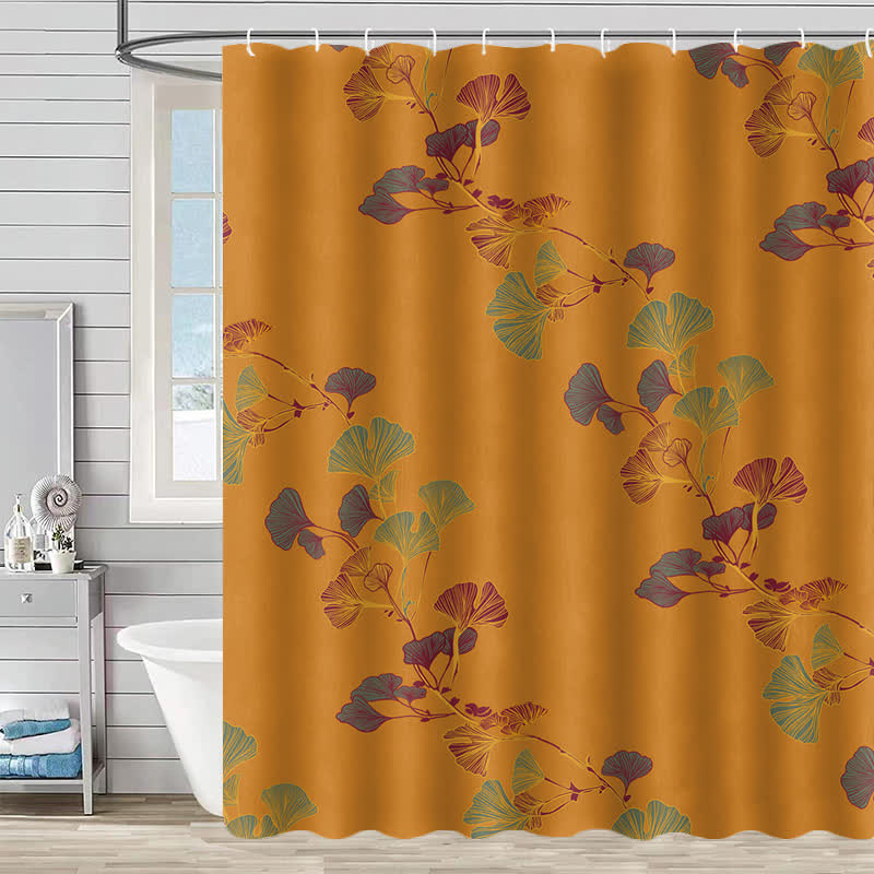 Ginkgo Leaf Print Shower Curtain - Orange - 90"W x 71"L - image 8
