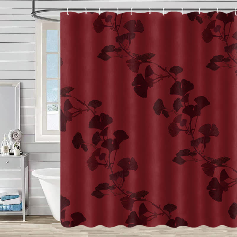 Ginkgo Leaf Print Shower Curtain - Red - 90"W x 71"L - image 4
