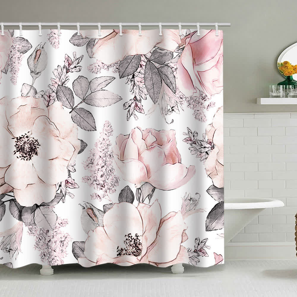 Luxurious Flowers Print Shower Curtain - B - 71"W x 90"L - image 1