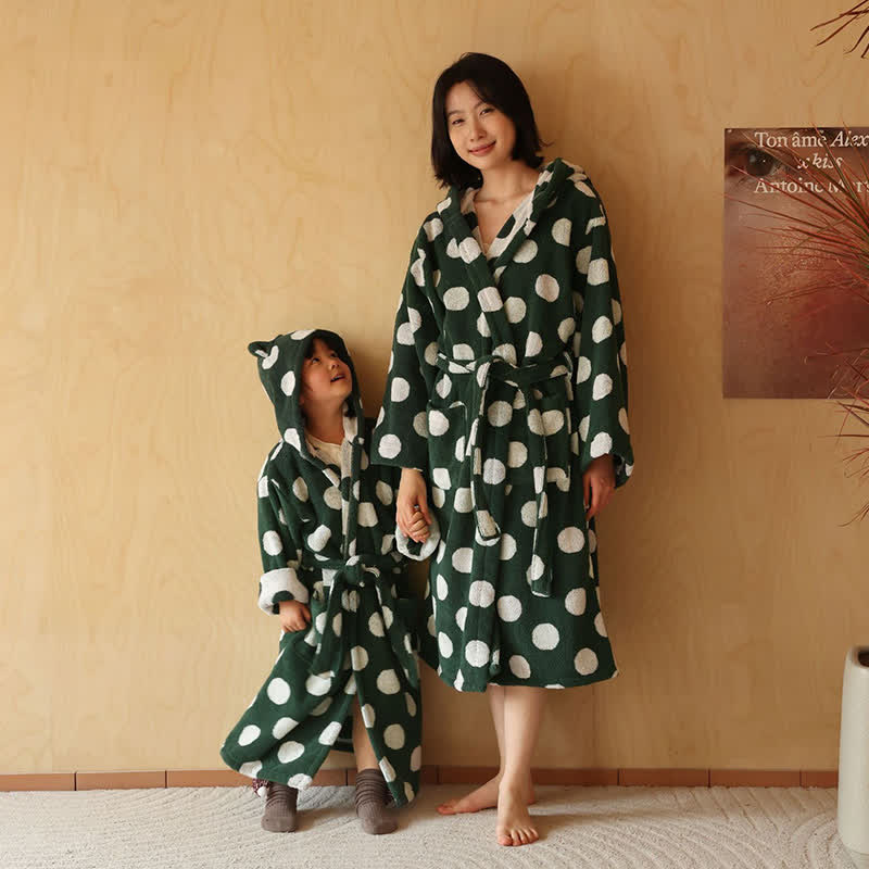 Matching Family Polka Dot Hooded Cotton Robe - Green - Adult L - image 14
