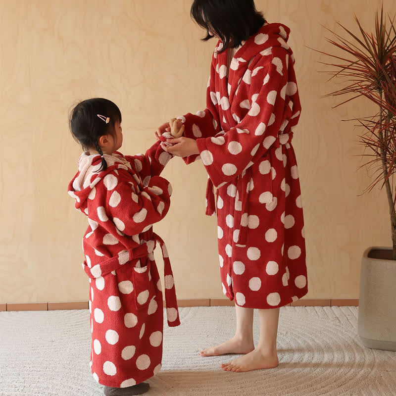 Matching Family Polka Dot Hooded Cotton Robe - Red - Adult L - image 2
