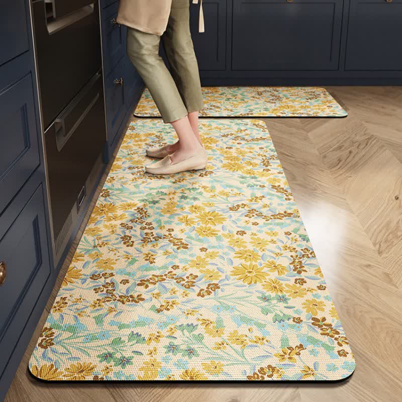 Rustic Daisy Absorbent Kitchen Rug - Beige - 23" x 35"+23" x 79" - image 1