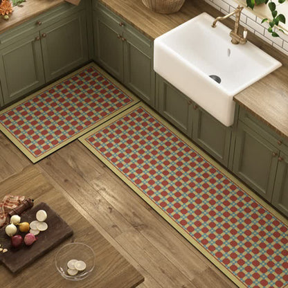 Geometric Floral Checkered Kitchen Rug - 23" x 35"+23" x 71" - image 0