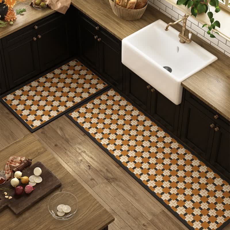 Geometric Checkered Knot Kitchen Rug - 23" x 35"+23" x 71" - image 0