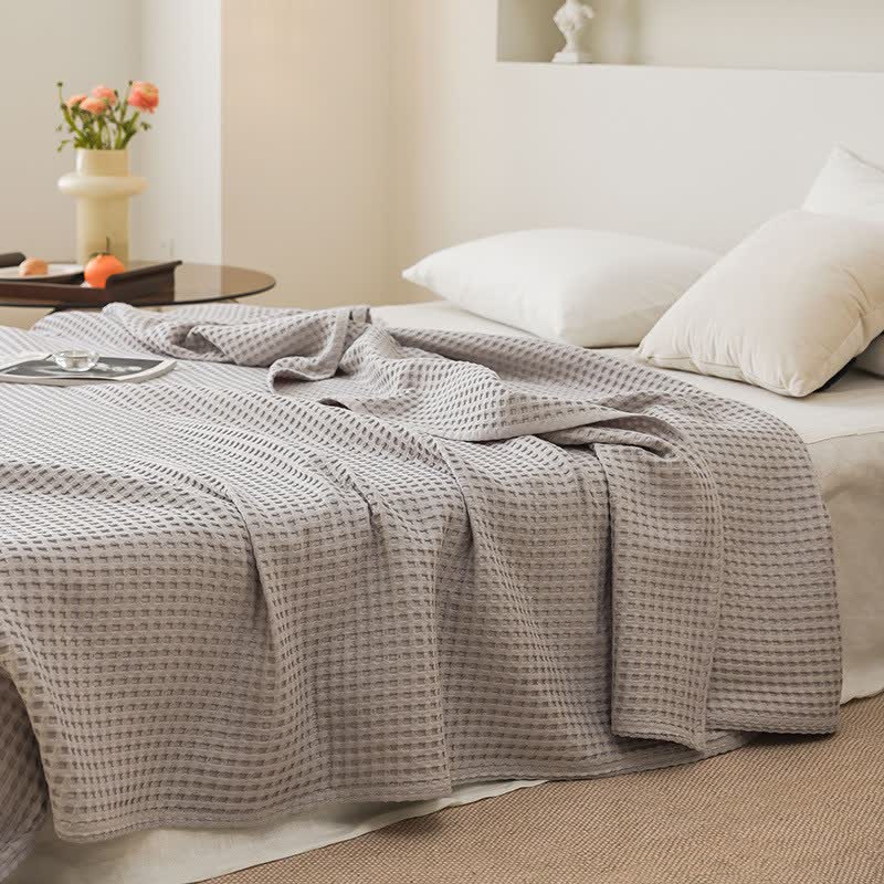 Solid Waffle Cotton Gauze Blanket - Light Gray - 79"W x 90"L - image 15