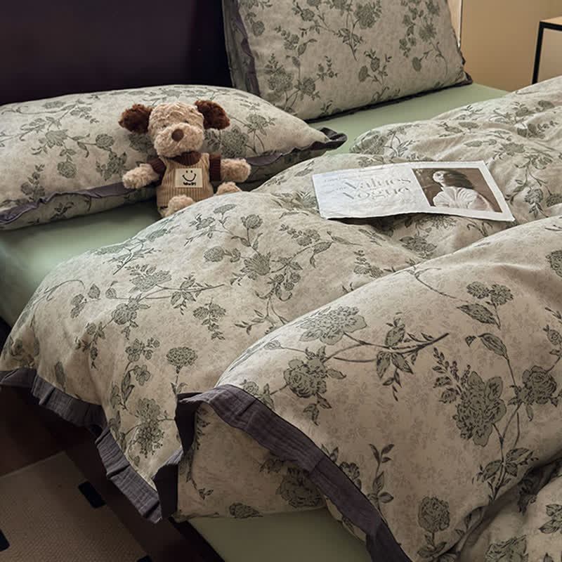 Vintage Floral Ruffled Cotton Bedding Set - image 8