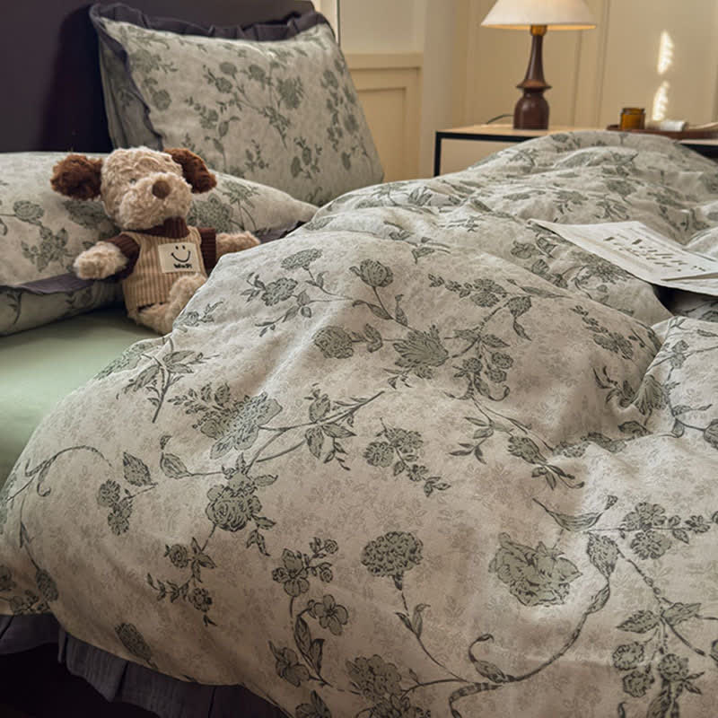 Vintage Floral Ruffled Cotton Bedding Set - image 5