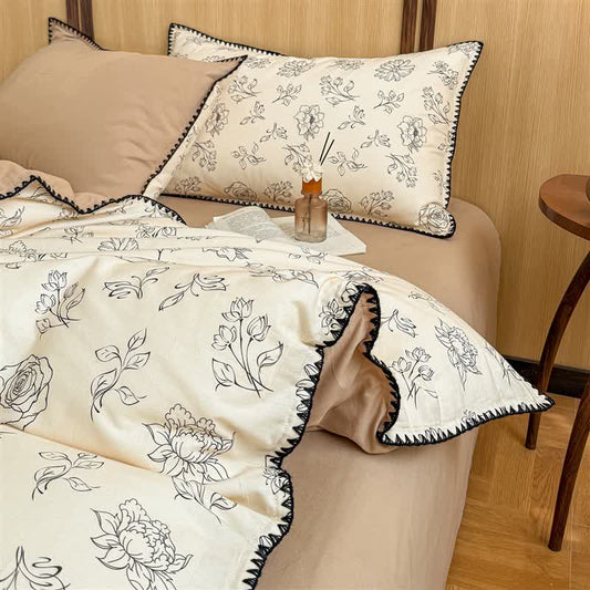 Line-Art Floral Brushed Cotton Bedding Set - image 1