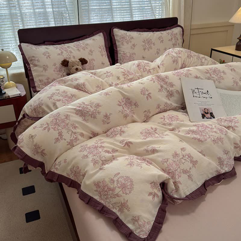 Elegant Floral Ruffled Cotton Bedding Set - image 6