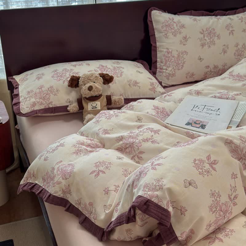 Elegant Floral Ruffled Cotton Bedding Set - image 5