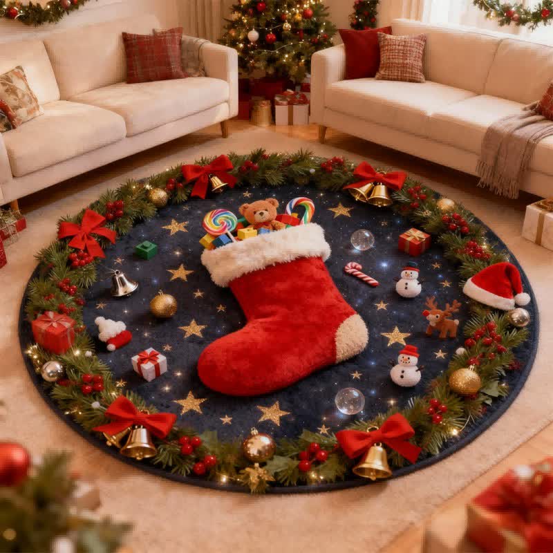Christmas-themed Stockings 3D Effect Rug - 55" x 55" - image 0