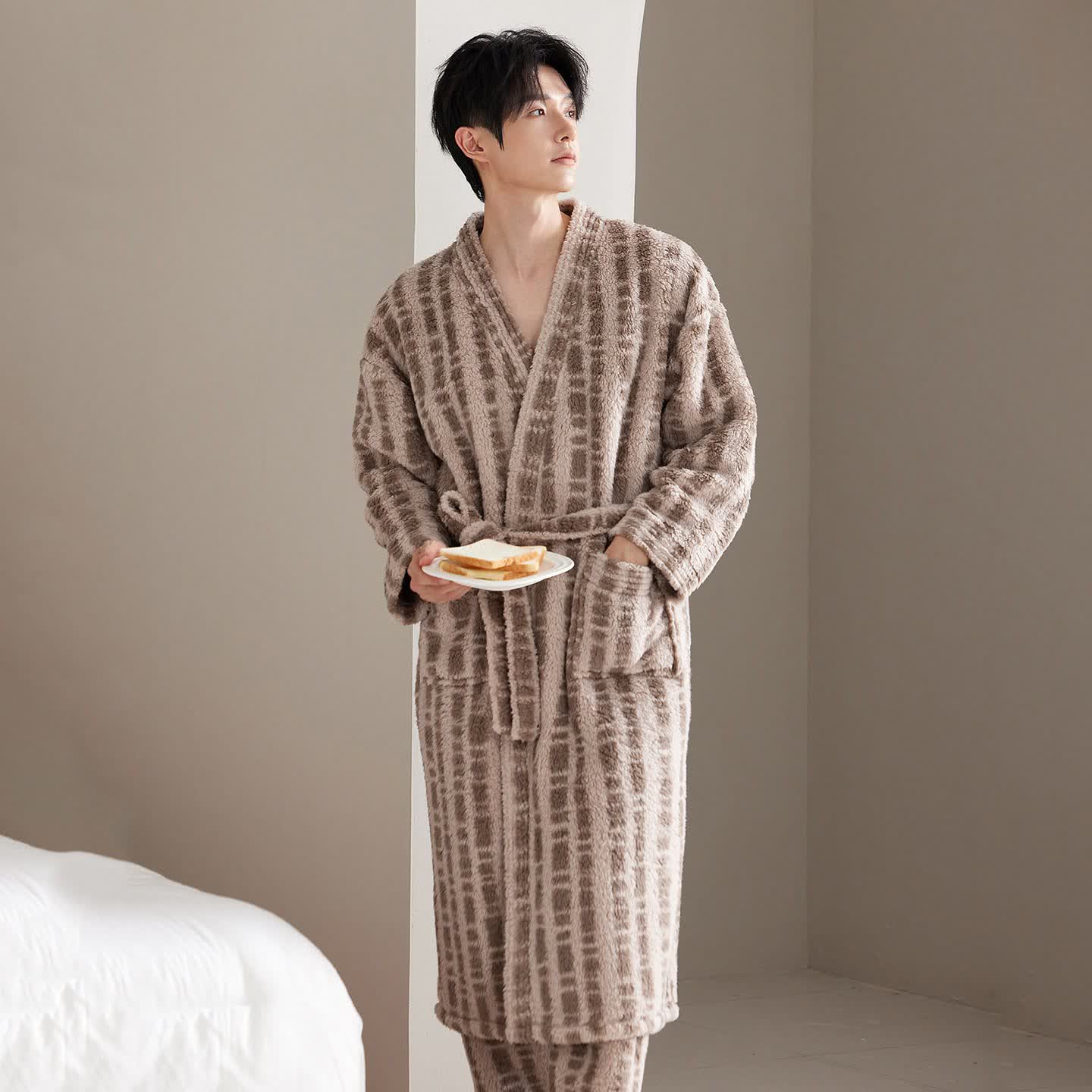 Unisex Luxury Line-Art Plush Robe - image 7