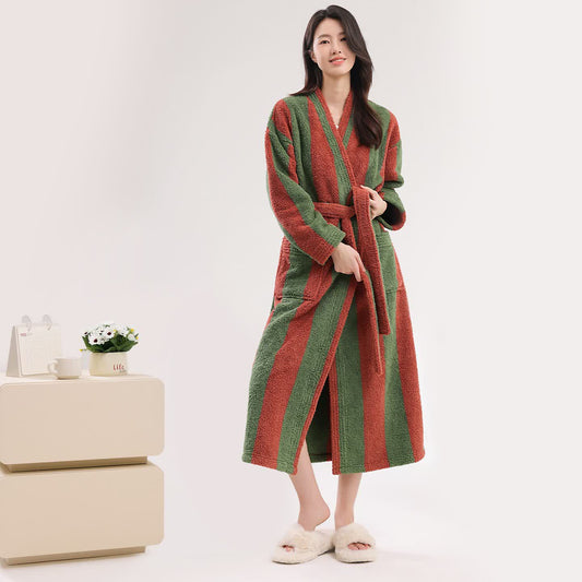 Bold Vertical Stripe Plush Robe - Red - Bathrobe - 2XL - image 0