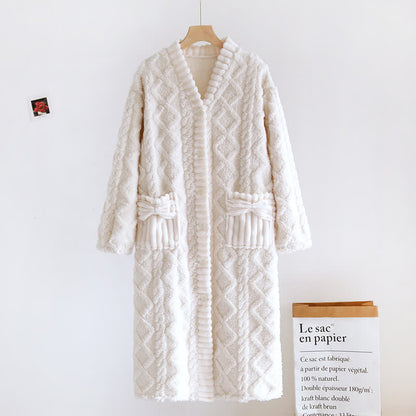 Diamond Textured Plush Button Nightgown - Beige - XL - image 3