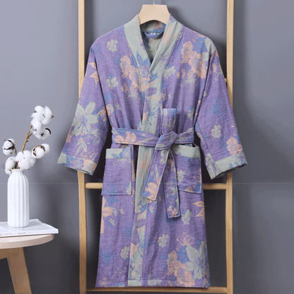 Lily Floral Cotton Gauze Child Bathrobe - Purple - Child:135-150cm - image 0