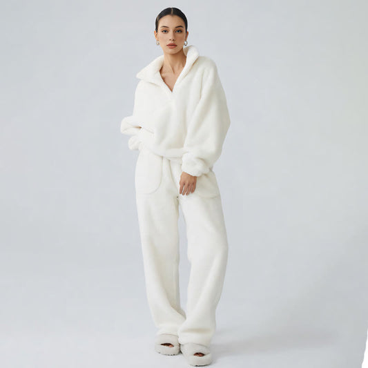 Solid Color Plush Loungewear Set - image 1