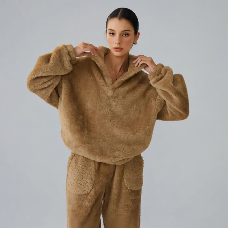 Solid Color Plush Loungewear Set - image 2