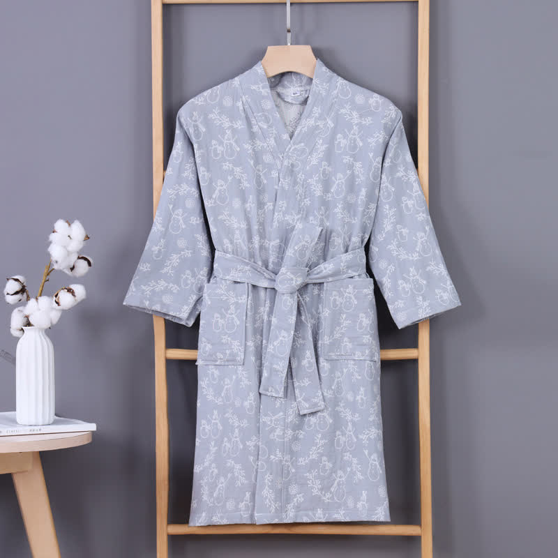 Snowman Branch Cotton Gauze Child Bathrobe - Gray - Child:135-150cm - image 11