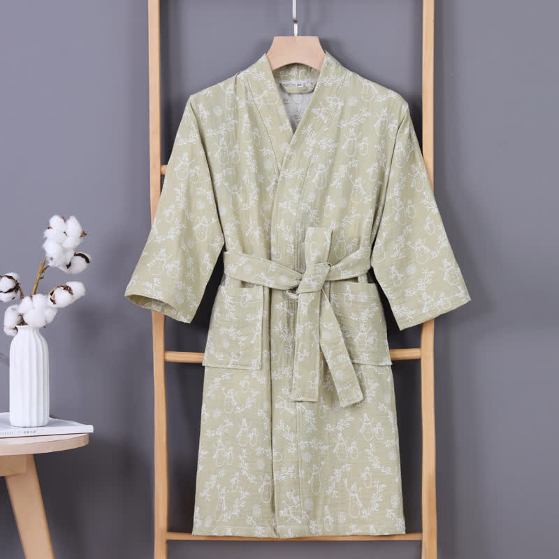Snowman Branch Cotton Gauze Child Bathrobe - Green - Child:135-150cm - image 7