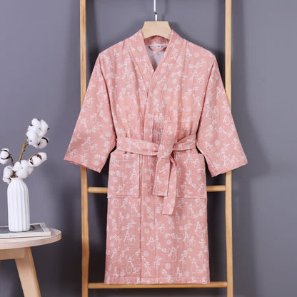 Snowman Branch Cotton Gauze Child Bathrobe - Pink - Child:135-150cm - image 3