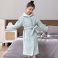 Solid Cotton Gauze Hooded Child Bathrobe - Green - Child:135-150cm - image 4