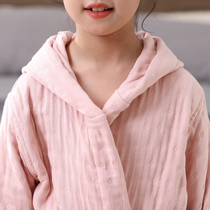 Solid Cotton Gauze Hooded Child Bathrobe - image 3