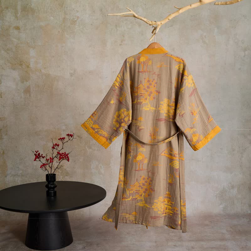 Landscape Jacquard Cotton Gauze Kimono Robe - image 1