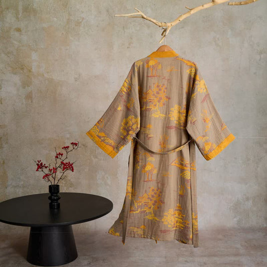 Landscape Jacquard Cotton Gauze Kimono Robe - image 1