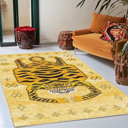 Ethnic Tibetan Tiger Rectangle Area Rug - Yellow - 8' x 10' - image 0
