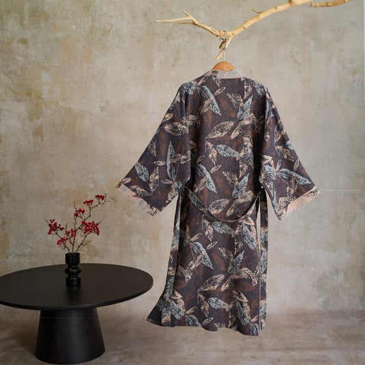 Leaf Jacquard Cotton Gauze Kimono Robe - image 1