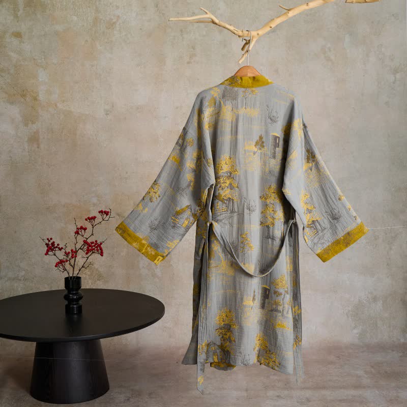 Vintage Tree Cotton Gauze Kimono Robe - image 5