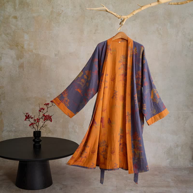 Vintage Tree Cotton Gauze Kimono Robe - Dark Purple - XL - image 0