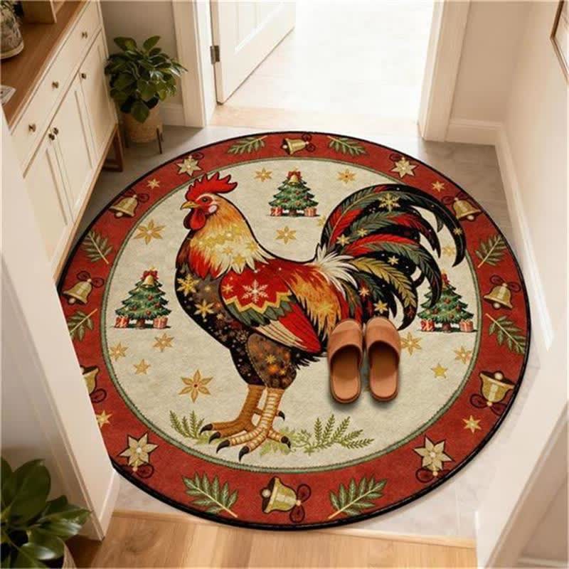 Christmas Rooster Non-Slip Round Area Rug - image 2
