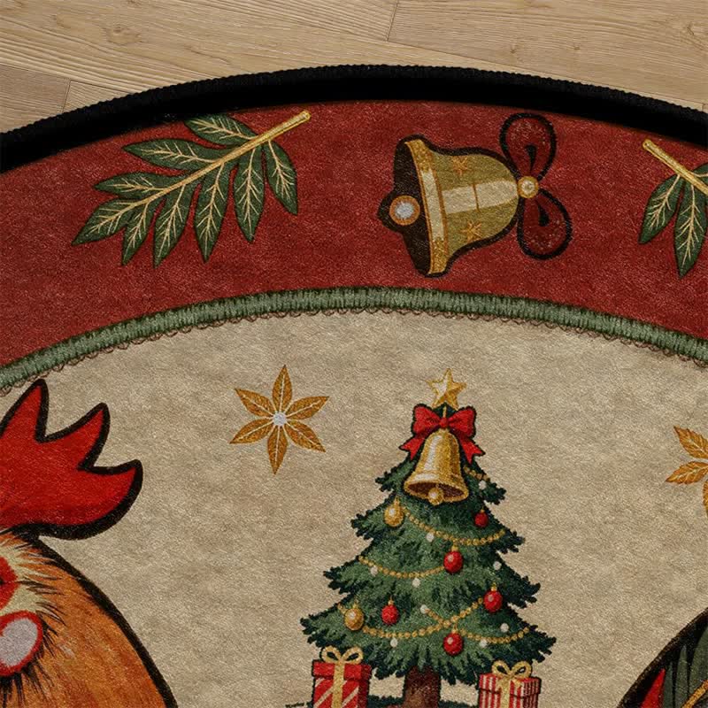 Christmas Rooster Non-Slip Round Area Rug - image 4