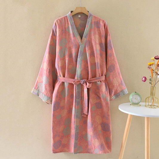 Romantic Rose Cotton Gauze Kimono Robe - Pink - XL - image 1