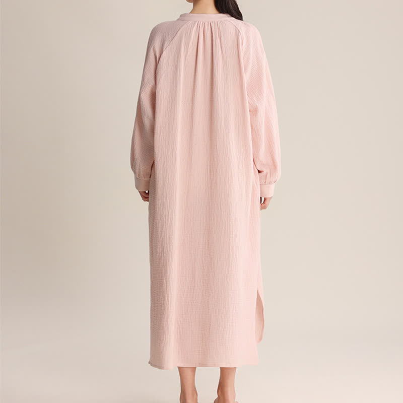 Solid V-neck Bow-Tie Cotton Nightdress - image 6