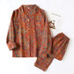 Vintage Leaf Cotton Lapel Loungewear Set - Red & Orange - 2XL - image 14
