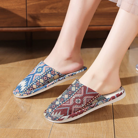 Ethnic Style Pattern Non-slip House Slippers - Red - L - image 1