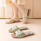 Floral Embroidered Linen House Slippers - image 3