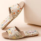 Floral Embroidered Linen House Slippers - Beige - L - image 12