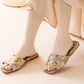 Floral Embroidered Linen House Slippers - image 10