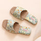 Floral Embroidered Linen House Slippers - Light Green - L - image 9
