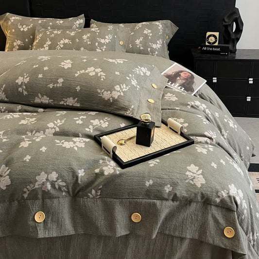 Vintage Floral Linen Button Bedding Set (4PCS) - image 1
