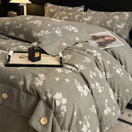 Vintage Floral Linen Button Bedding Set (4PCS) - King - image 0